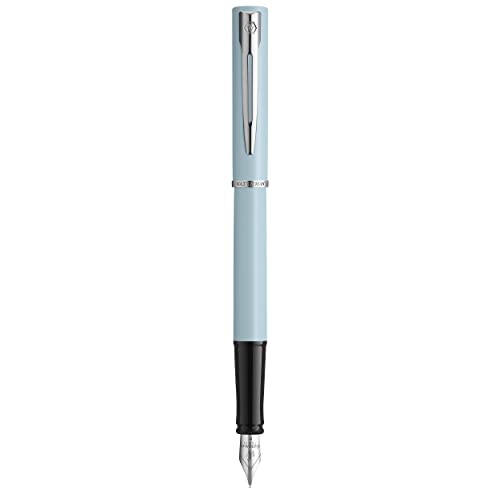Waterman Allure pluma estilográfica | Lacado en color azul claro mate con adornos cromados | Plumín fino de acero inoxidable | Tinta azul | Con estuche de regalo