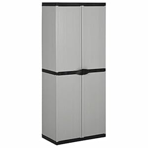 Gecheer Tuinopbergkast buiten patio terras achtertuin kast met 3 planken tuinopbergschuur afsluitbaar tuinopbergmeubilair grijs en zwart 68 x 40 x 168 cm outdoor opbergdozen type2