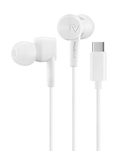 PALOVUE USB Type C Headphones in Ear Earphones Earbuds with Mic and Volume Control Compatible with Google Pixel Samsung Oneplus Huawei Sony MacBook SoundFlow White