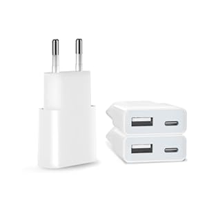 SCHITEC 5 Unidades Cargador USB de 5W 5V/1A 2 Puertos USB C + USB A Adaptador de Enchufe para iPhone, Lector de Libros Electrónicos, Xperia, MP3, Smartphone Galaxy S8,Huawei