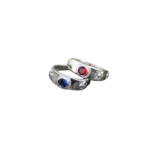Handmade Couple Moving Castle Silver Rings Red and Blue Gem Accessories Gift for Women And Men