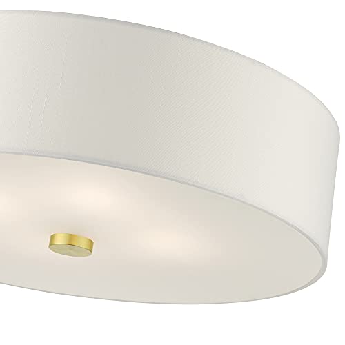 Image of Livex Lighting 51055-12 4-Light Semi Flush Ceiling Light, Satin Brass | Off-White Hardback Fabric Shade