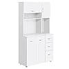 HOMCOM Küchenschrank Hochschrank Standschrank Würfelregal mit 4 Türschränke mit 1 verstellbares Regal und 3 ausziehbare Schubladen, P2 Holzwerkstoff, Weiß, 89 x 39,5 x 168 cm