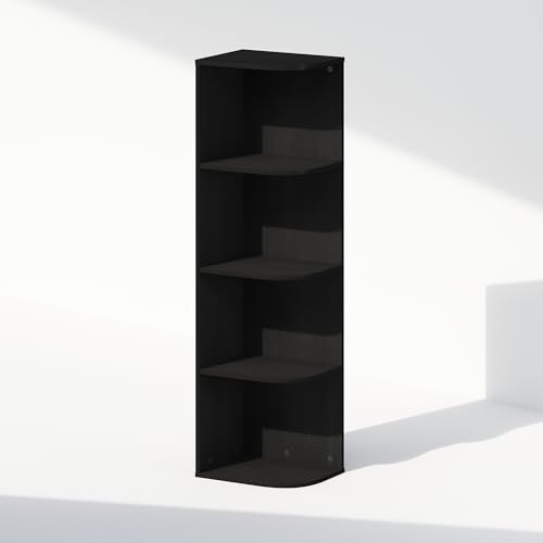 Image of Furinno Reed Corner Shelf, 4-Tier Corner Bookshelf, Book Shelf, Corner Shelves, Storage Rack, for Organization and Storage, Home Office, Living Room, Blackwood