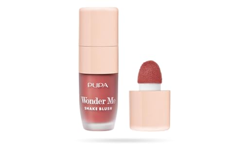Pupa Blush Wonder Me Shake, rubor líquido translúcido para rostro, nueva textura cremosa de agua: tez fresca y radiante, fórmula limpia, hecho en Italia (color 003 Daiquiri de fresa)