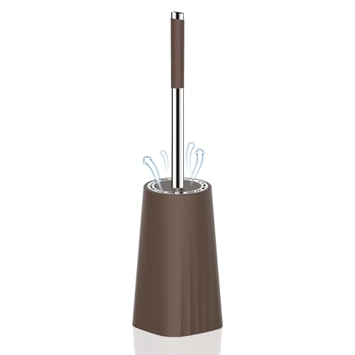 SetSail Toilet Brush, Compact Size Toilet Bowl Brush and Holder Toilet Brushes for Bathroom with Stainless Steel Handle Toilet Cleaner Brush with Durable Scrubbing Bristles, Brown