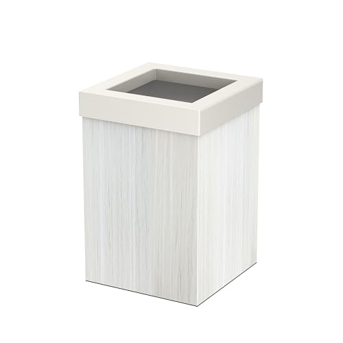 Gatco Small Bathroom Trash Can with Lid, Square 3 Gallon Wastebasket, Under Sink, White Oak with Matte White, for Bathroom, Bedroom, Office (1936W)