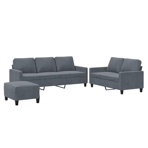 Emmtore Sofagarnitur, Sessel Couch mit Kissen, Sofa Wohnzimmersofa mit Armlehnen, Couchgarnitur Designsofa Sitzmöbel Polstermöbel,Samt Dunkelgrau,Mit Kissen & Fußhocker – Bild 4