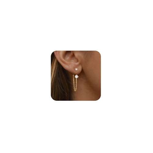 Risamil 14K Gold Plated Earrings for Women Trendy Ear Jacket Studs Dainty Lightweight Cubic Zirconia...