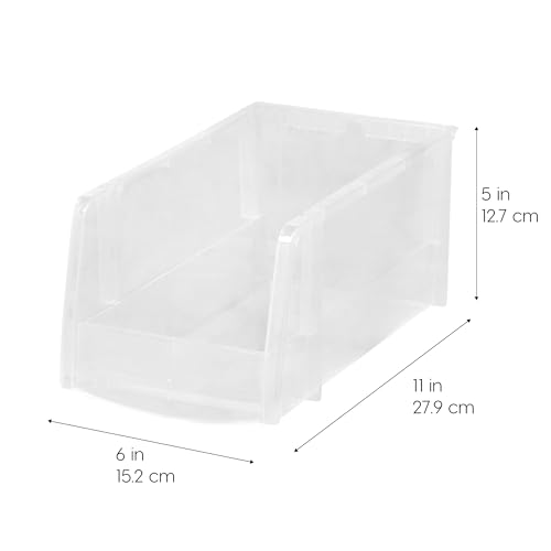 IRIS USA Clear Plastic Stackable Storage Bins, Medium - 8 Pack, Open Front Fridge Pantry Kitchen Closet Cabinet Bathroom Organizer Basket for Organizing Snack, Cans, Office Supplies, and Coffee Pods - Image 3