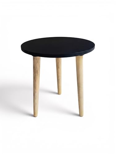 Image of Modern Round Side Table with 3 Wooden Legs, Minimalist End Table /Coffee Table for Living Room, Bedside Nightstand for Bedroom, Balcony & Small Spaces