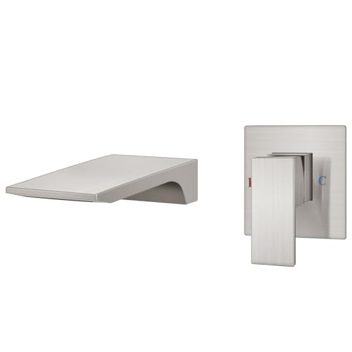 Aolemi Wall Mount Bathroom Faucet Waterfall Tub Filler, Single Handle Wall Mounted Sink Faucet with Valve, Brushed Nickel