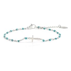 silver cross bracelet-lightblue beads