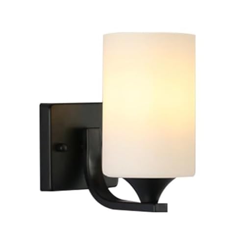 Aplique de pared cilíndrico de hierro negro con pantalla de vidrio esmerilado para dormitorio 2