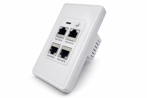 Extensor Activo PoE-Jack de Ethernet Gigabit con Conmutador en Placa de Pared, 4 Puertos, Uplink IEEE 802.3bt, Compatible con VLAN, Cámaras, POS, AP WiFi y VoIP miniatura 1