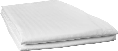 Linteum Textile Fitted Bed Sheets - 1 Pack 60x80x16 in. - Queen White Stripe Deep Pocket Bottom Sheet - Soft Cotton Blended Shrinkage & Fade Resistant - Ideal for Hotel, Motel & Rental Properties