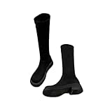 [VRGT] ブーツ レディース ロングブーツ ジョッキーブーツ ストレッチ 履きやすい ソックスブーツ チャンキーヒール 走れる 4cm ローヒール 美脚 ブーツ ブラック オフィス カジュアル シューズ 22.5cm 袴用 フォーマル 成人式 卒業式 女子会 同窓会
