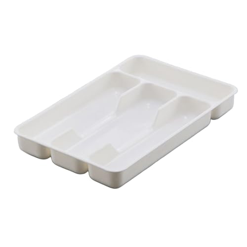 Ngbbby Cubertero de Plástico con 4 Compartimentos, Cajón Organizador para Utensilios y Accesorios de Cocina, Blanco