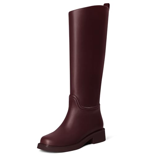 MUCCCUTE Knee High Boots Women Chunky Low Flat Heel Tall Riding Boots Round Toe Comfort Long Boot Fall Winter Pull On