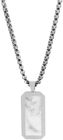 GT collection Men's Silver, Black or Golden Necklace - Silver Pendant Necklace with Rectangle Amazonite Stone Pendant to Boost Luck and Healing