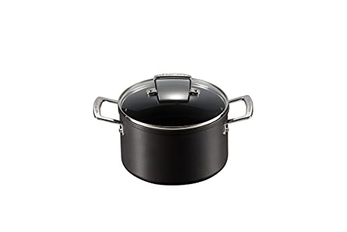 Le Creuset Aluminium-Antihaft Fleischtopf mit Glasdeckel, Ø 20 cm, Für alle Herdarten inkl. Induktion geeignet, Anthrazit/Silber, 51102200010502