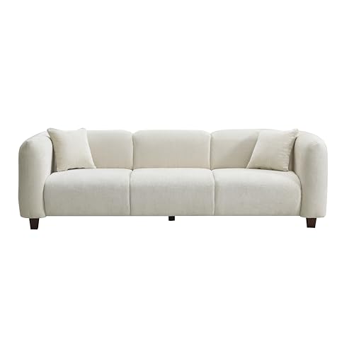 Image of Merax 87 inch Beige Chenille Couch 3 Seater Modern Sofas for Living Room | with 2 Pillows, Foam Filled Cushions, Solid Wood Legs, Upholstered Backrest and Armrest, Bear 900lbs, 87 inchW x 29.5 inchD x 26.5 inchH
