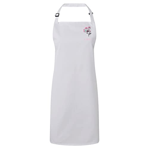Tablier cuisine premium blanc imprimé bouquet fleurs oeillets dessin
