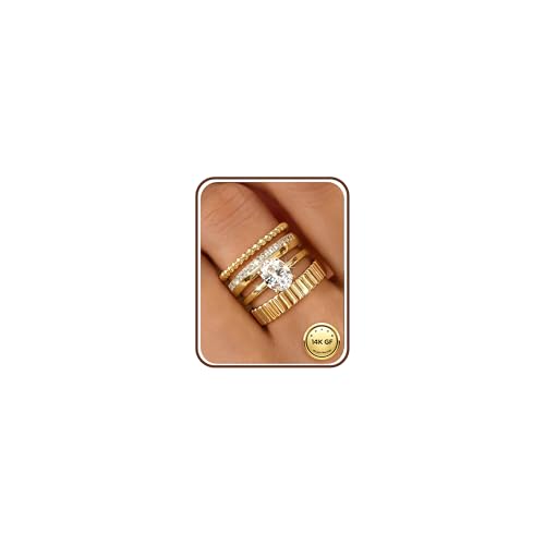 FUNRUN JEWELRY Gold Stackable Rings for Women Non Tarnish-14K Gold Plated Cubic Zirconia Wedding Bands Ring Set Dainty Stacking Statement Engagement Promise Rings for Women Trendy Thumb Ring Size 5-10