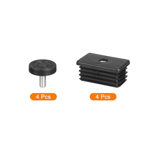 Image of uxcell 4 Pcs Leveling Feet, 30x50mm Plastic Adjustable Furniture Leg Leveling Rectangle Tube Insert Screw-in Glide Levelers Fit Hole 30mm for Table Chair Furniture, Black
