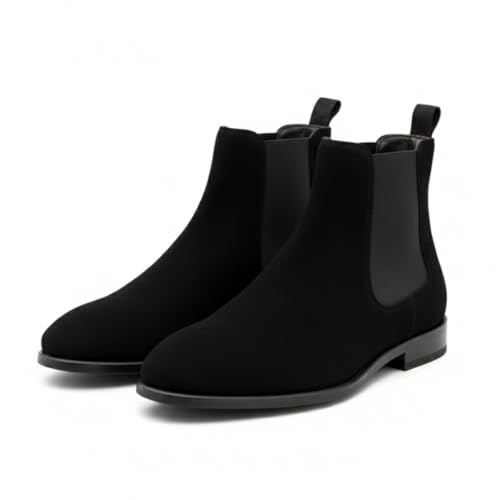 OFRI Men's Leather Chelsea Boots, Ankle Length Slip-On with Memory Foam Insole, Block Heel, Round Toe, Water Repellent, Formal Wear, Black (1, Black, Standard, UK Footwear Size System, Adult, Men, Numeric, Medium, 7)