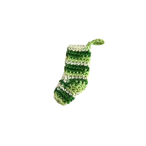 Miniature Striped Crochet Sock, Handmade Dollhouse Stocking, 4cm Long, 1 Sock (Green)