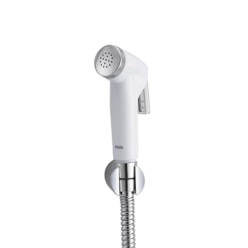 Image of Mila Health Faucet Pureflo | ABS Chrome & White Handheld Bidet Spray| with 1.2m SS304 Hose Pipe | Modern Jet Spray for Toilet Hygiene | Anti-Slip Grip, Leak-Free, Easy Install | Bathroom Fitting