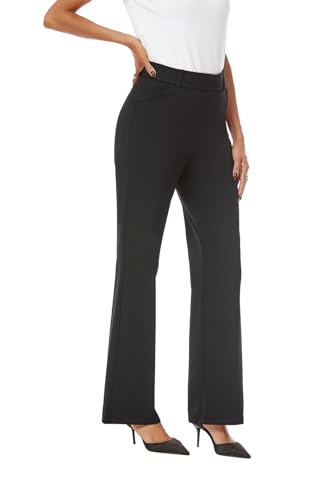 iChosy Womens Wide Straight Leg Pull-On Trousers Casual Slacks Dress Pants with Pockets - Image 7