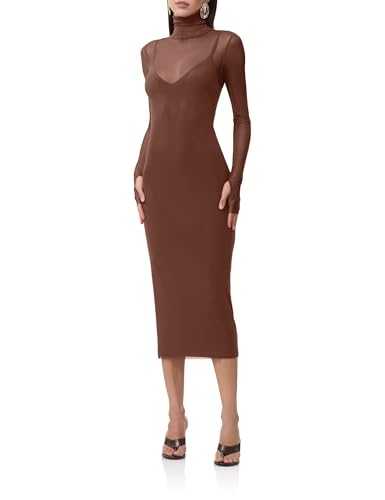 afrm shailene turtleneck midi dress AFRM Shailene high neck mesh midi dress in black