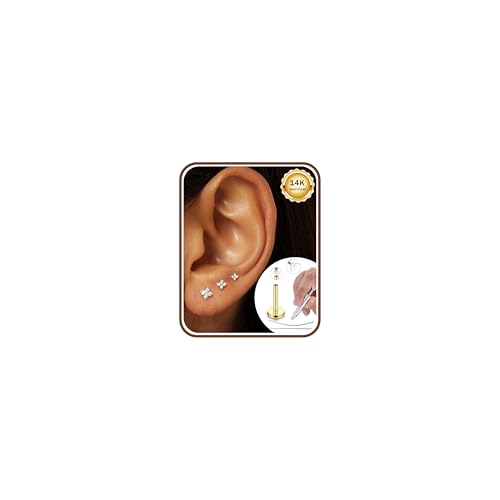 Milacolato 16G/18G Piercing Tragus Acier Chirurgical Hypoallergénique Piercing Helix Labret Levre Conch Cartilage Piercing Oreille Or Argent 6/8/10MM-Fleur en...