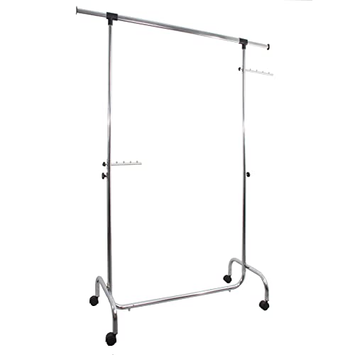 Perchero móvil de metal, 100 cm, extensible y ajustable en altura, con ruedas, barra de ropa resistente y multifuncional para dormitorio, vestidor o lavandería