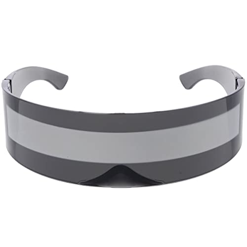 zeroUV - 80s Futuristic Cyclops Cyberpunk Visor Sunglasses with Semi Translucent Mirrored Lens (Smoke/Silver)