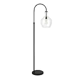 Henn&Hart Arc Floor Lamp with Glass Shade in Blackened Bronze/Clear, Floor Lamp for Home Office, Bedroom, Living Room