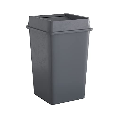 Image of 35 Gallon Grey Square Commercial Trash Can with Lid