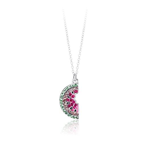 ZMJK Cute Fruit Necklace Series Crystal Watermelon Pendant Necklace Green Apple Clavicle Necklace for Women 3D Zircon Pineapple Strawberry Necklace Jewelry (Watermelon)