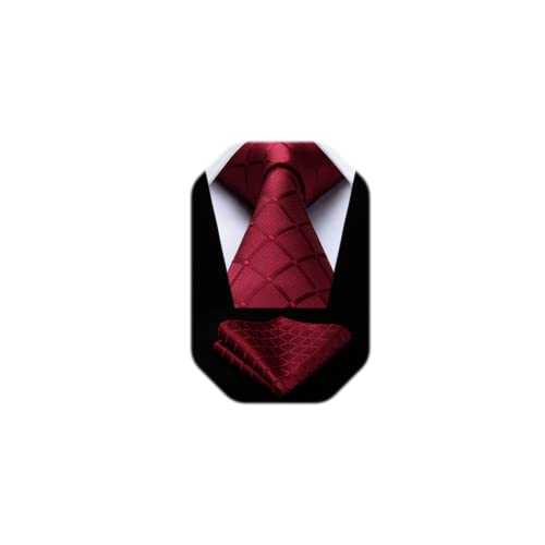 Image of HISDERN Ties for Men Formal Business Plaid Checked Mens Ties and Pocket Square Set Classic Wedding Necktie Handkerchief