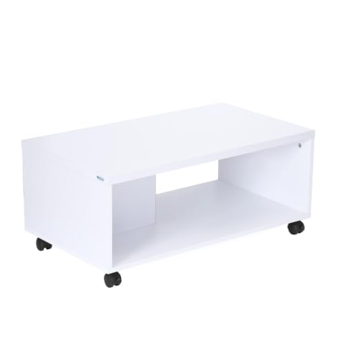 Image of Nilkamal Myra Wooden Center Table | Coffee Table with 1 Surface Top and 1 Shelf | Engineered Wood | Tea Table for Home, Living Room, Office | White | DIY(Do It Yourself)