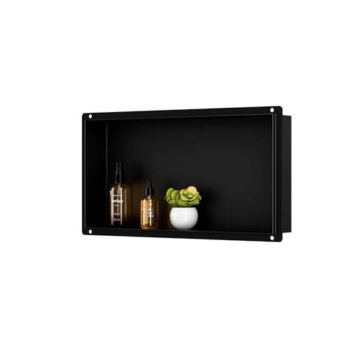 IKITRAEE Edelstahl Einbaunische Wandnische für DuscheIntegrierte Fliesenlose Duschablage aus Rostfreiem Edelstahl Rahmenloses Design Nahtlose Installation (Matt schwarz 60X30cm)