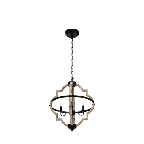 Lampundit 4-Light Orb Farmhouse Chandelier Stardust Finish Handmade Rustic Vintage Wood Light Fixture for Dining Room, Living Room, Foyer, Kitchen (Colour: Brown) - Image 4