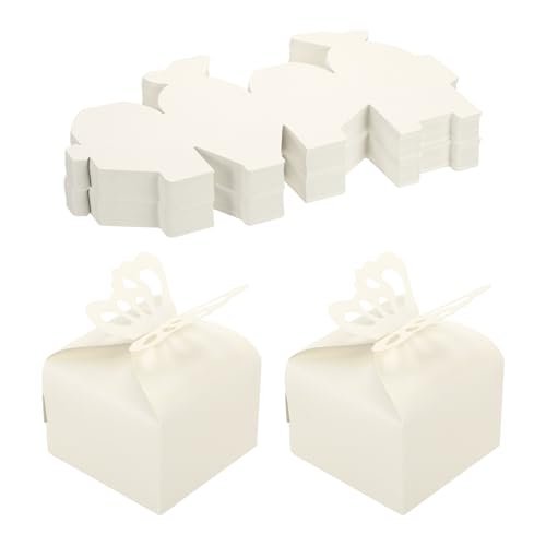 PATIKIL Cajas De Detalles De 6cm x 6cm x 5.5cm 100 Unidades Cajas De Regalo Con Mariposas Para Dulces Para Bodas Día De La Madre Pascua Aniversario Color Crema Fantasía