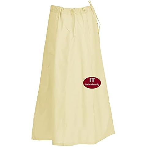 Indian Trendy Sari Petticoat Cotton Stitched Adjustable Waist Saree Underskirt Lining Skirt Cream Cover