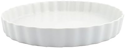 Superwhite Round Fluted Ceramic Flan Dish, Vitrified Quality, 24cm x 4cm