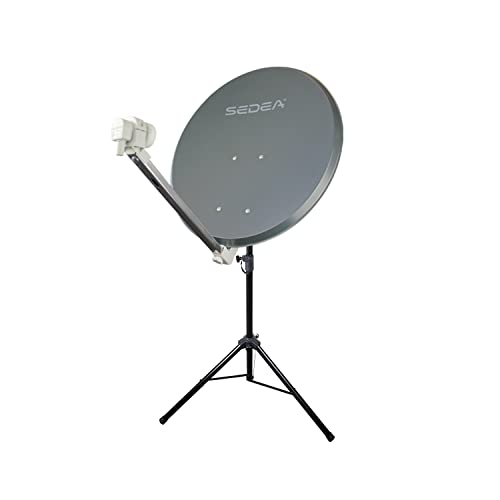 Antenne Parabole Acier 65 cm Anthracite + Trepied Réglable jusqu'à 180 cm - Gain 36,5 DB, Facteur de Bruit 0,1 DB, Montage Facile