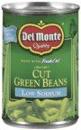 DEL MONTE FRESH CUT BLUE LAKE 50% Reduced Sodium Cut Green Beans, Canned Vegetables, 12 Pack, 14.5 oz Can