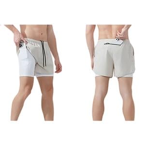 Yuecarcar Shorts de corrida masculinos 2 em 1 de secagem rápida com forro, shorts de treino com bols